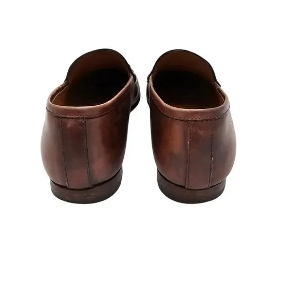 Gucci Jordaan Horsebit Flat Loafer Brown Leather Gold Slip On Size 38 US 8 - Picture 6 of 13